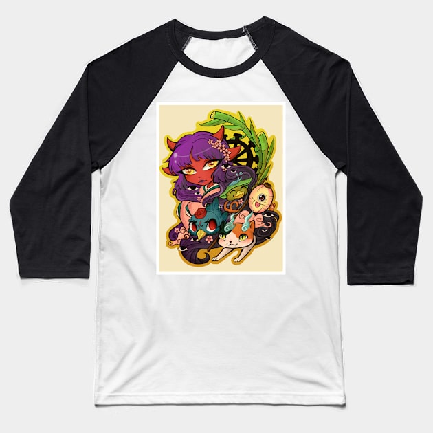 The Yokai Invasion Baseball T-Shirt by KaijuCupcakes